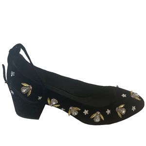 KENNETH COLE NEW YORK Thalia 3 Black Velvet Rhinestone Bee Block Heel 10